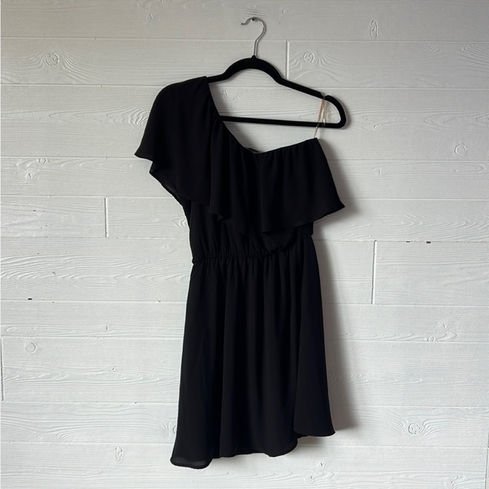 Maurices black one shoulder dress with flutter bust elastic waist